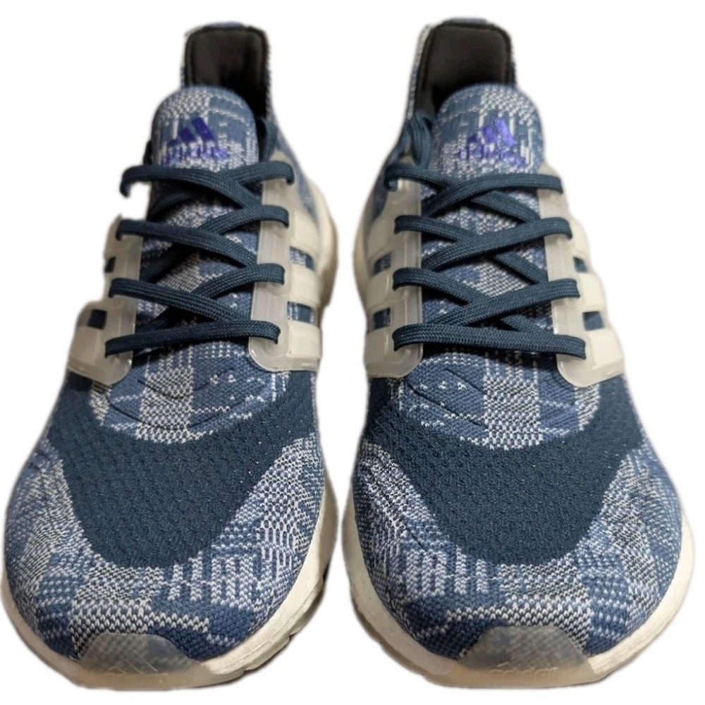 adidas UltraBoost 21 Sashiko FX7729 Mens 9 Blue Plaid Running Shoes Sneakers - Picture 2 of 8